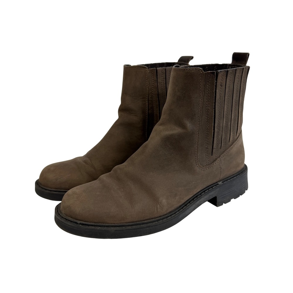 Clarks Womens 8.5 Chelsea Boots Brown Leather Block Heel Ankle Moto‎
